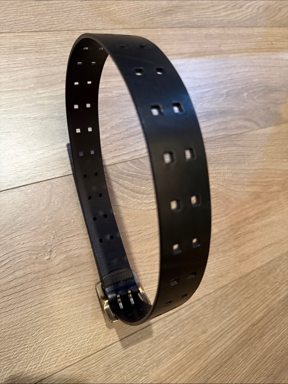 Unlisted Black Leather Belt with Gold Buckle